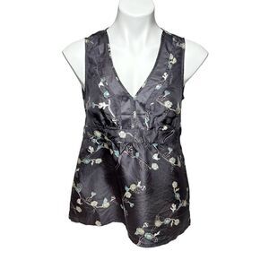 Old Navy gray floral 100% silk sleeveless top size M